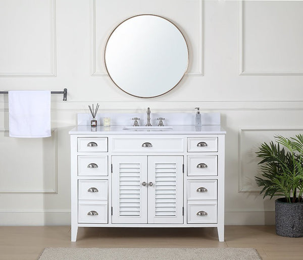 46 Inch White Zapate With Plantation Style Single Sink Bathroom