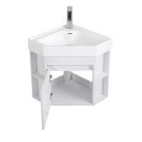18 Inch White Trinsville Wall Mount Corner Bathroom Vanity with Matte Solid Surface Tennant Brand Bathroom Vanities