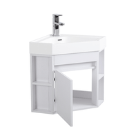 18 Inch White Trinsville Wall Mount Corner Bathroom Vanity with Matte Solid Surface Tennant Brand Bathroom Vanities