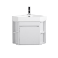18 Inch White Trinsville Wall Mount Corner Bathroom Vanity with Matte Solid Surface Tennant Brand Bathroom Vanities