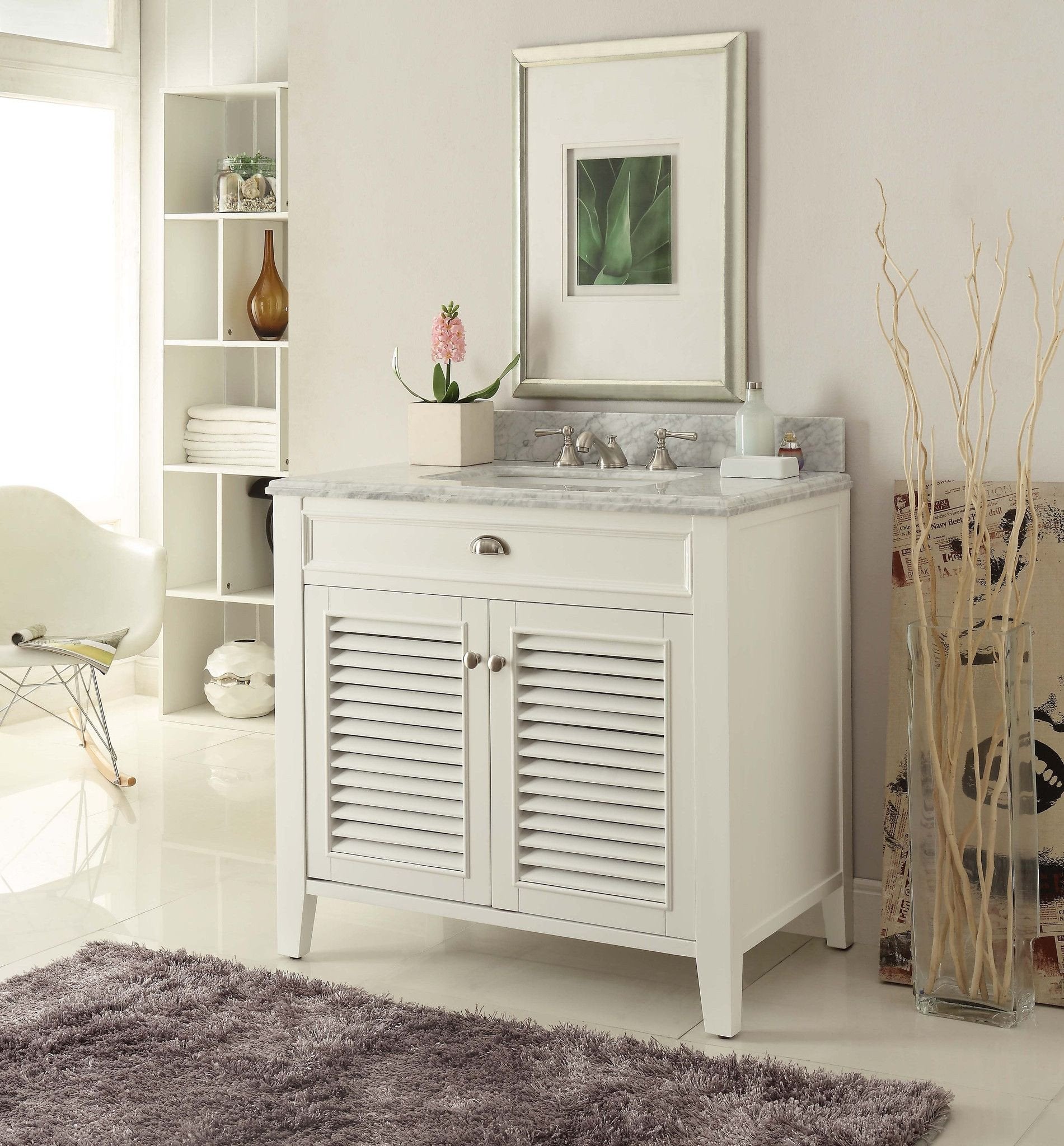 36 Inch White Bathroom Vanity with Quartz Top, Soft Close Door ...