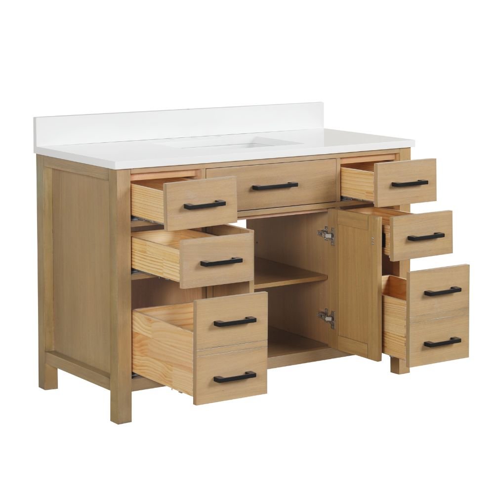 48 Inch Aged Oak Finish Rella Single Sink Bathroom Vanity With White Q ...