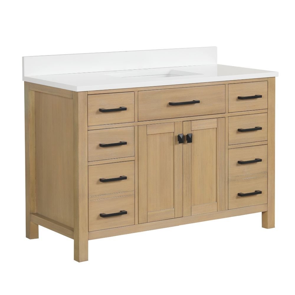 48 Inch Aged Oak Finish Rella Single Sink Bathroom Vanity With White Q ...