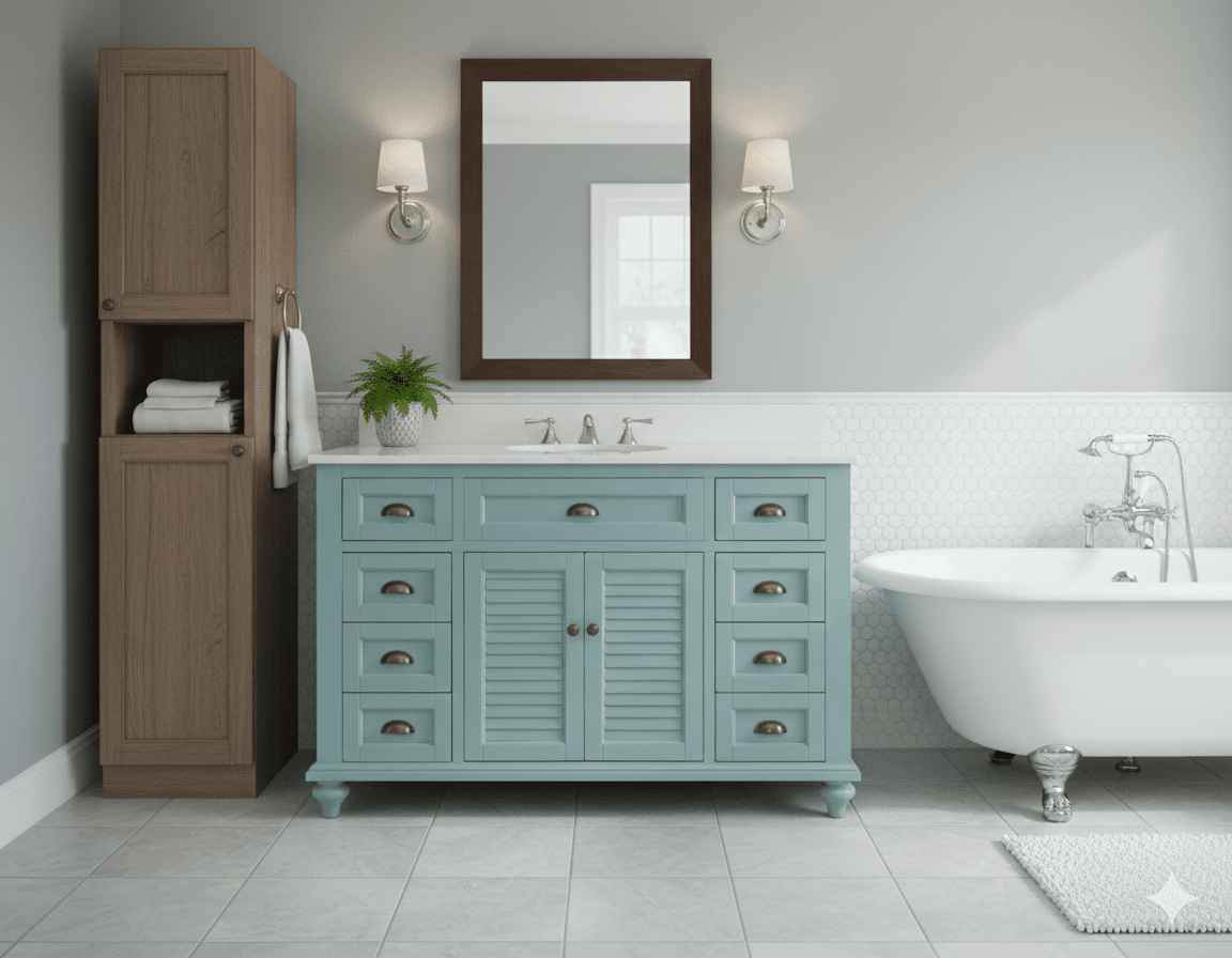 49 Inch Benton collection Vintage Blue Cottage Glennville Bathroom