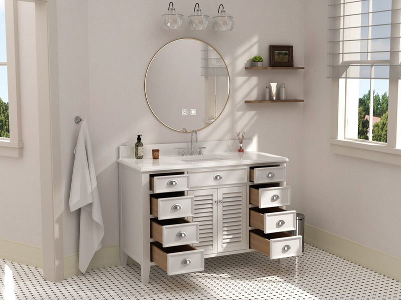 50 Inch Contemporary Style White Kalani Bathroom Vanity Tennant Brand Bathroom Vanities