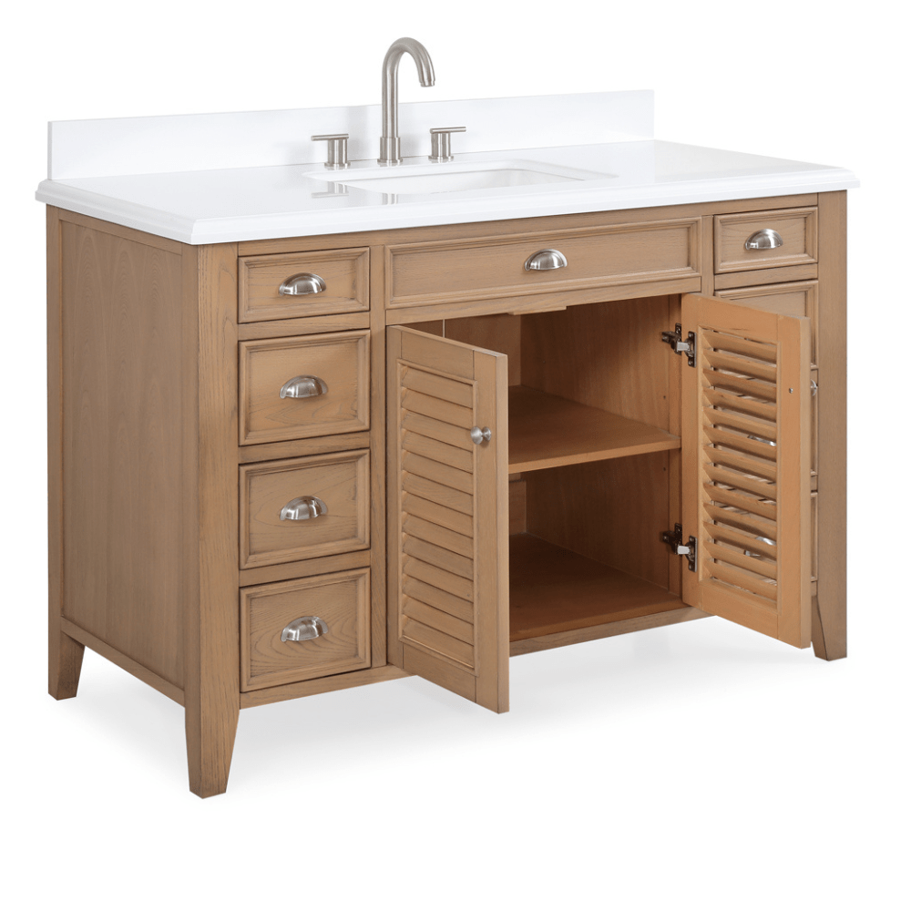 50 Inch Wood Finish Bathroom Vanity with Quartz Top, Soft Close Door ...