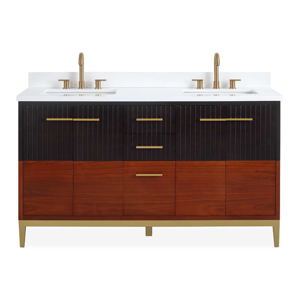60 Inch Mid-Century Modern Bathroom Vanity | Walnut & Black with ...