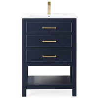 24 Inch Arruza Navy Blue Narrow Bathroom Vanity with 2 Drawers and Open Shelf Tennant Brand Bathroom Vanities