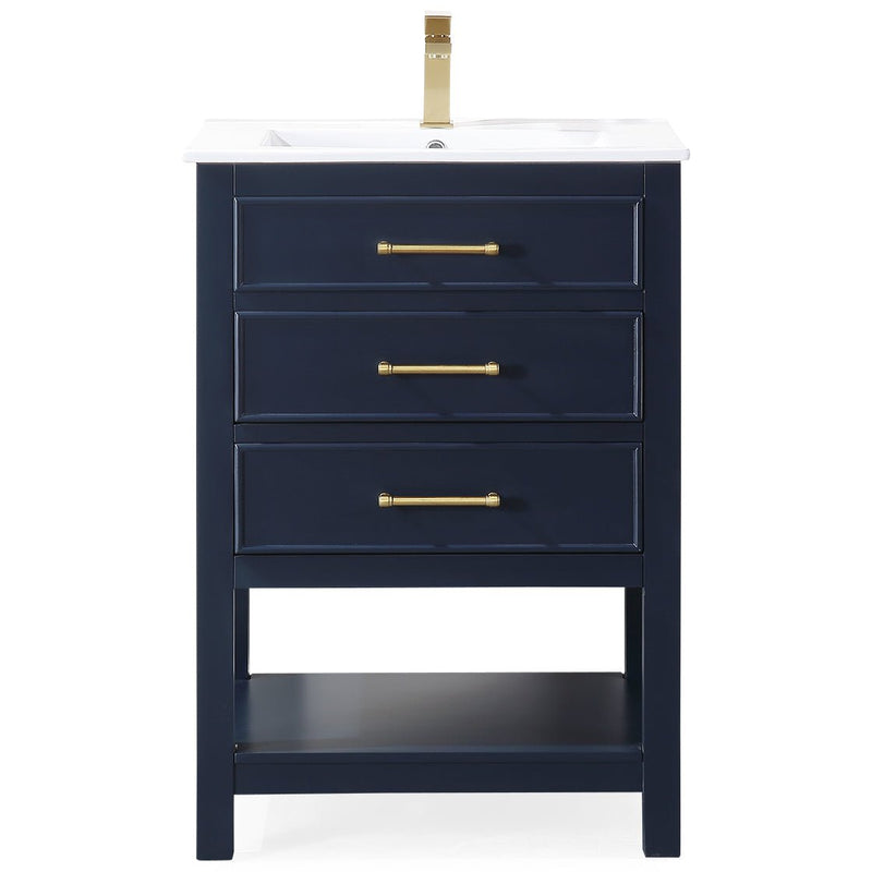 24 Inch Arruza Navy Blue Narrow Bathroom Vanity with 2 Drawers and Open Shelf Tennant Brand Bathroom Vanities