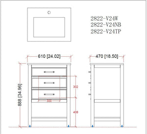 24 Inch Arruza Navy Blue Narrow Bathroom Vanity with 2 Drawers and Open Shelf Tennant Brand Bathroom Vanities