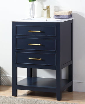 24 Inch Arruza Navy Blue Narrow Bathroom Vanity with 2 Drawers and Open Shelf Tennant Brand Bathroom Vanities