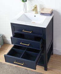 24 Inch Arruza Navy Blue Narrow Bathroom Vanity with 2 Drawers and Open Shelf