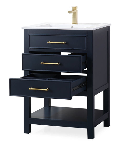 24 Inch Arruza Navy Blue Narrow Bathroom Vanity with 2 Drawers and Ope ...