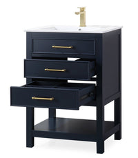 24 Inch Arruza Navy Blue Narrow Bathroom Vanity with 2 Drawers and Open Shelf Tennant Brand Bathroom Vanities