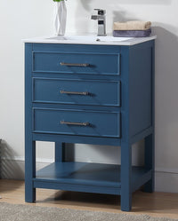 24 Inch Arruza Teal Blue Narrow Bathroom Vanity with 2 Drawers and Open Shelf Tennant Brand Bathroom Vanities