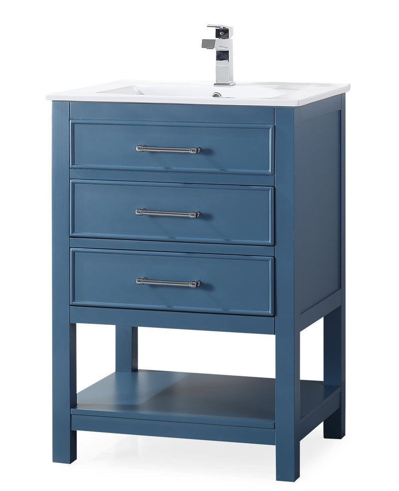 24 Inch Arruza Teal Blue Narrow Bathroom Vanity with 2 Drawers and Open Shelf Tennant Brand Bathroom Vanities