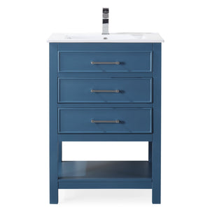 24 Inch Arruza Teal Blue Narrow Bathroom Vanity with 2 Drawers and Open Shelf Tennant Brand Bathroom Vanities