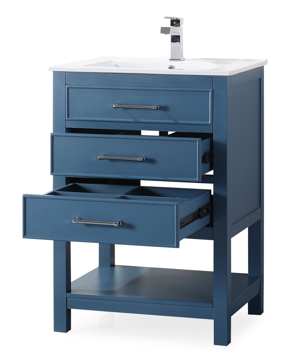 24 Inch Arruza Teal Blue Narrow Bathroom Vanity with 2 Drawers and Ope ...