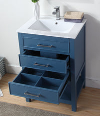 24 Inch Arruza Teal Blue Narrow Bathroom Vanity with 2 Drawers and Open Shelf Tennant Brand Bathroom Vanities