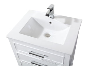 24 Inch Arruza White Narrow Bathroom Vanity with 2 Drawers and Open Shelf