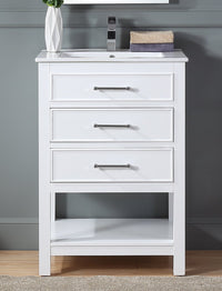 24 Inch Arruza White Narrow Bathroom Vanity with 2 Drawers and Open Shelf Tennant Brand Bathroom Vanities