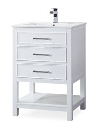 24 Inch Arruza White Narrow Bathroom Vanity with 2 Drawers and Open Shelf Tennant Brand Bathroom Vanities