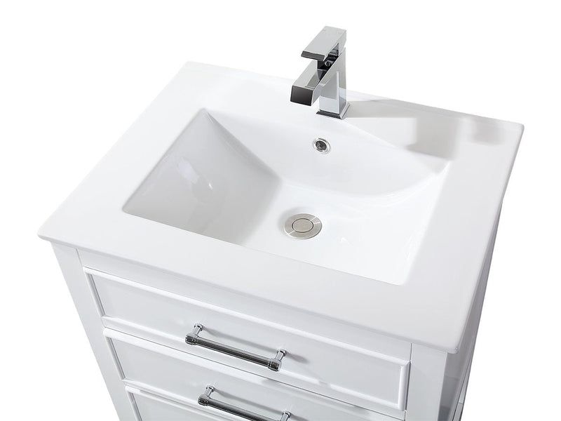 24 Inch Arruza White Narrow Bathroom Vanity with 2 Drawers and Open Shelf Tennant Brand Bathroom Vanities