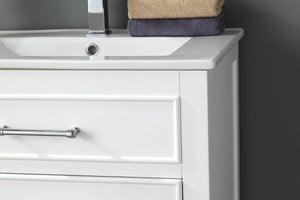 24 Inch Arruza White Narrow Bathroom Vanity with 2 Drawers and Open Shelf Tennant Brand Bathroom Vanities