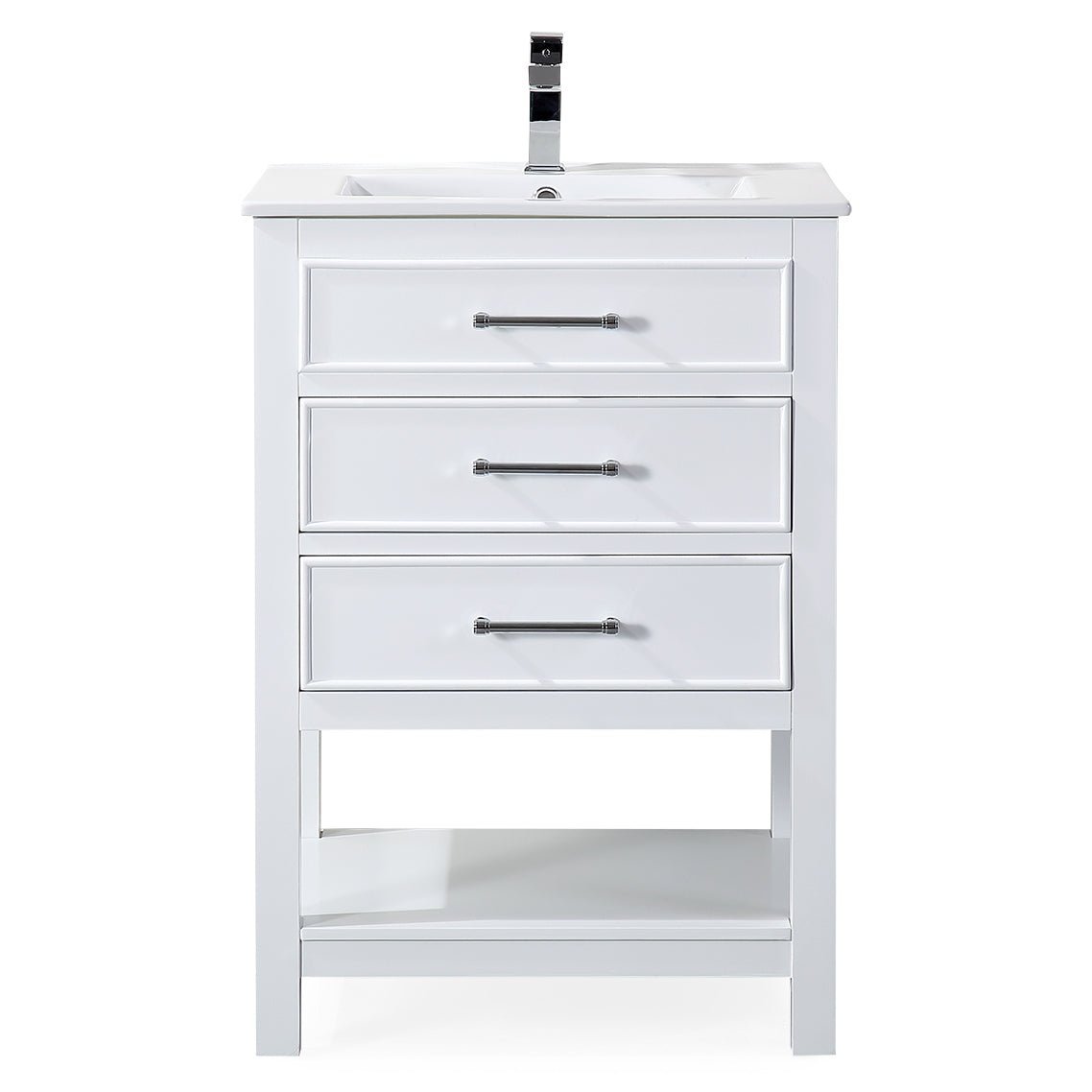 24 Inch Arruza White Narrow Bathroom Vanity with 2 Drawers and Open Sh ...