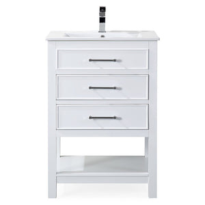 24 Inch Arruza White Narrow Bathroom Vanity with 2 Drawers and Open Shelf Tennant Brand Bathroom Vanities