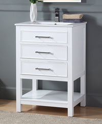 24 Inch Arruza White Narrow Bathroom Vanity with 2 Drawers and Open Shelf Tennant Brand Bathroom Vanities