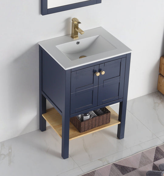 24 Inch Tennant Brand Arola Small Slim Narrow Navy Blue Bathroom Vanit