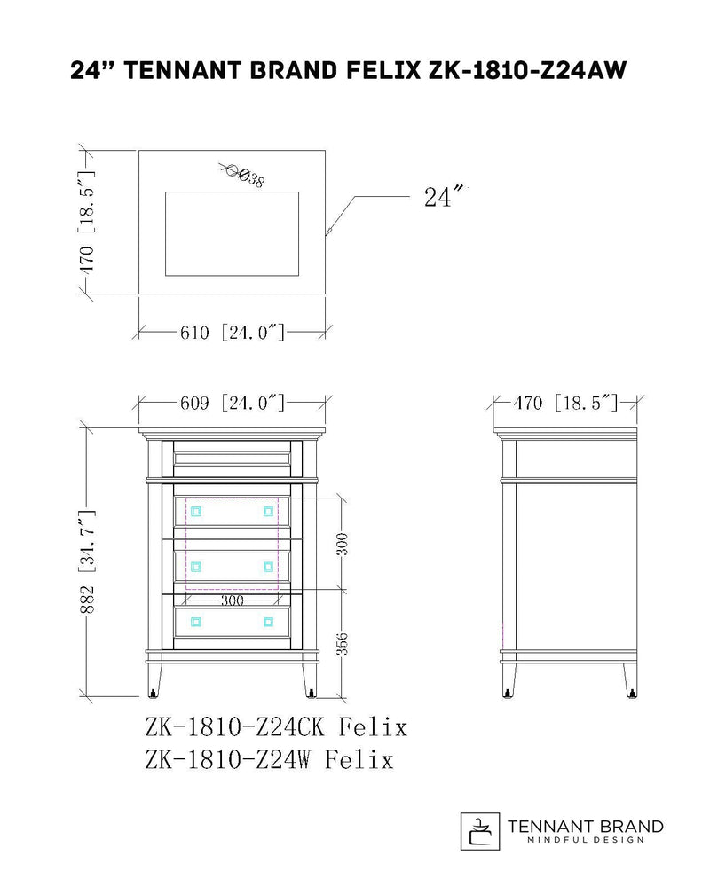 24 Inch Tennant Brand Felix Modern White Sink Bathroom Vanity Tennant Brand Bathroom Vanities