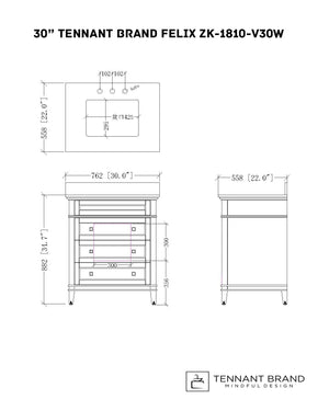 30 inch Tennant Brand Felix Modern Style White Bathroom Vanity Tennant Brand Bathroom Vanities