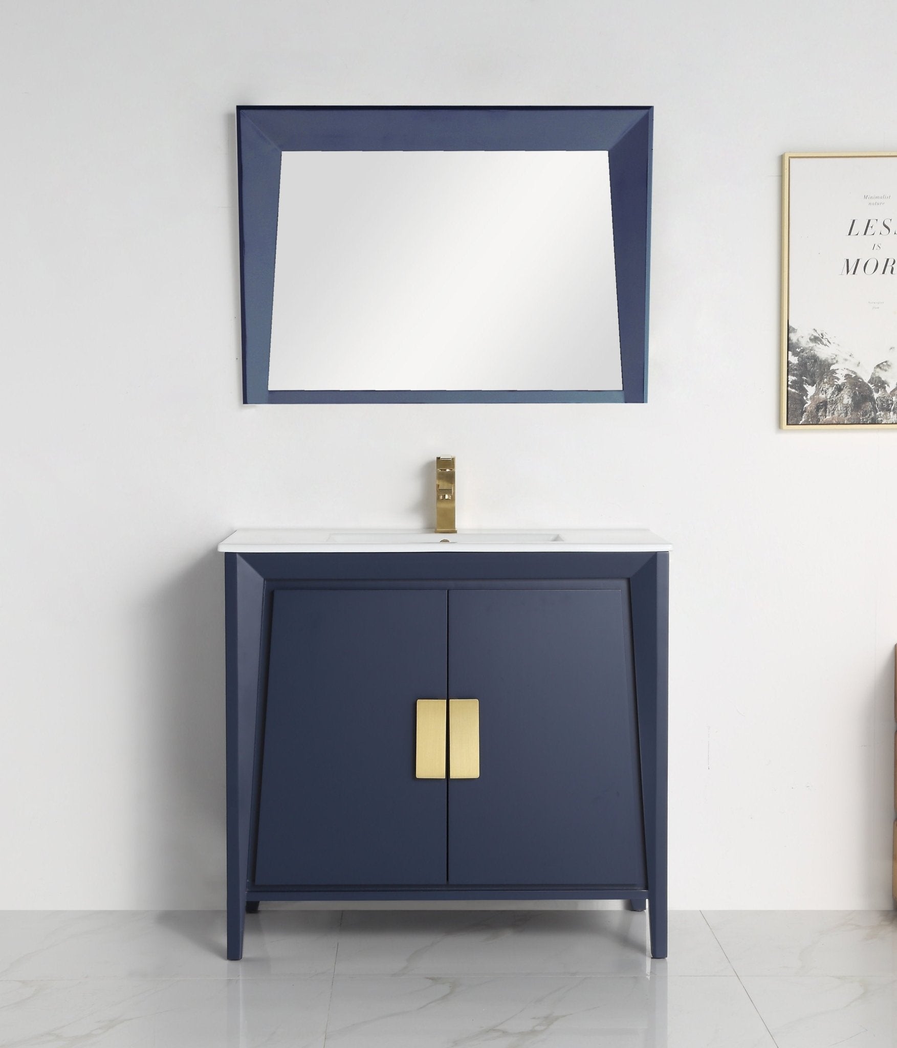 sato マーブル36 36 Inch Larvotto Navy Blue Modern Bathroom Sink Vanity