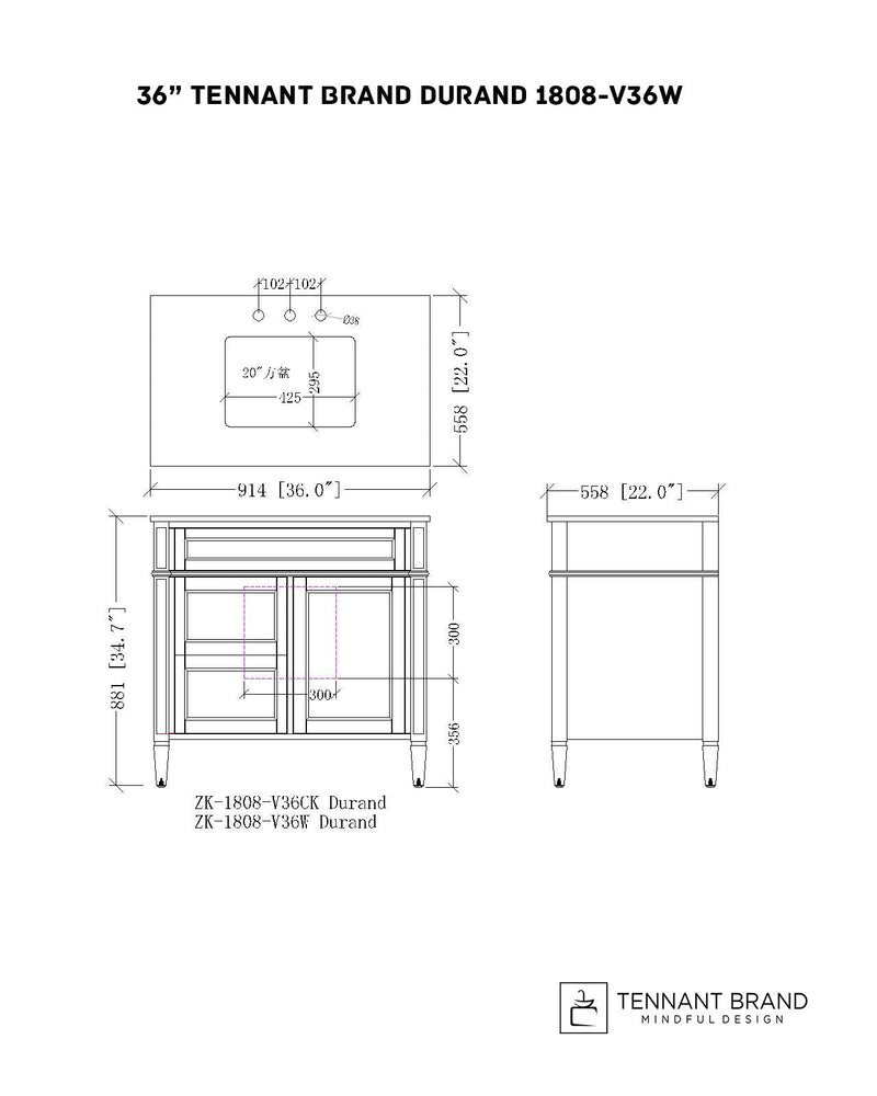 36 Inch Tennant Brand Durand Modern White Bathroom Sink Vanity Tennant Brand Bathroom Vanities