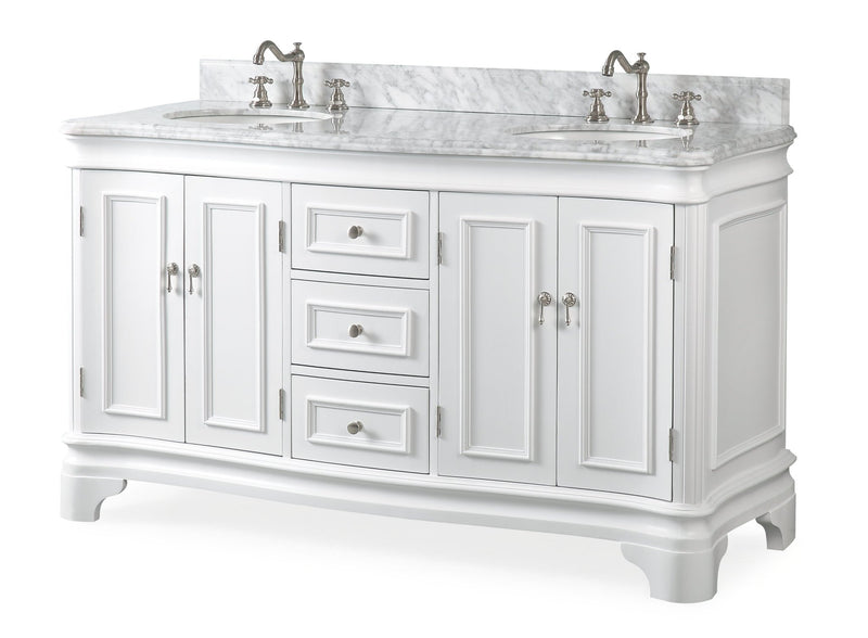 60 Inch Benton Collection Double Sink Sesto White Bathroom Vanity - Tennant Brand