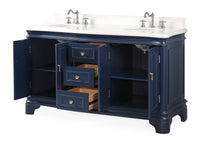 60 Inch Benton Collection Sesto Navy Blue Bathroom Vanity - Tennant Brand
