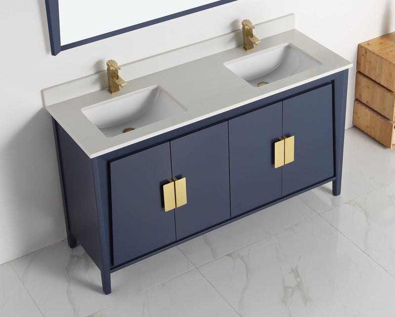 60 Inch Larvotto Navy Blue Contemporary Double Sink Bathroom Vanity - Tennant Brand