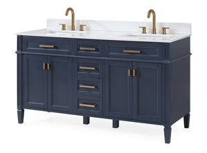 60 Inch Tennant Brand Durand Modern Navy Blue Double Sink Bathroom Vanity - Tennant Brand