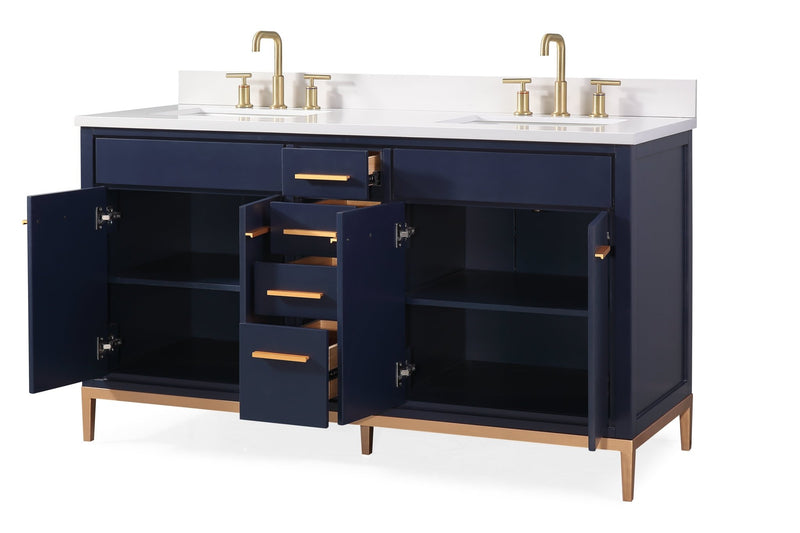 60 Inch Tennant Brand Modern Style Navy Blue Beatrice Double Sink Bathroom Vanity - Tennant Brand
