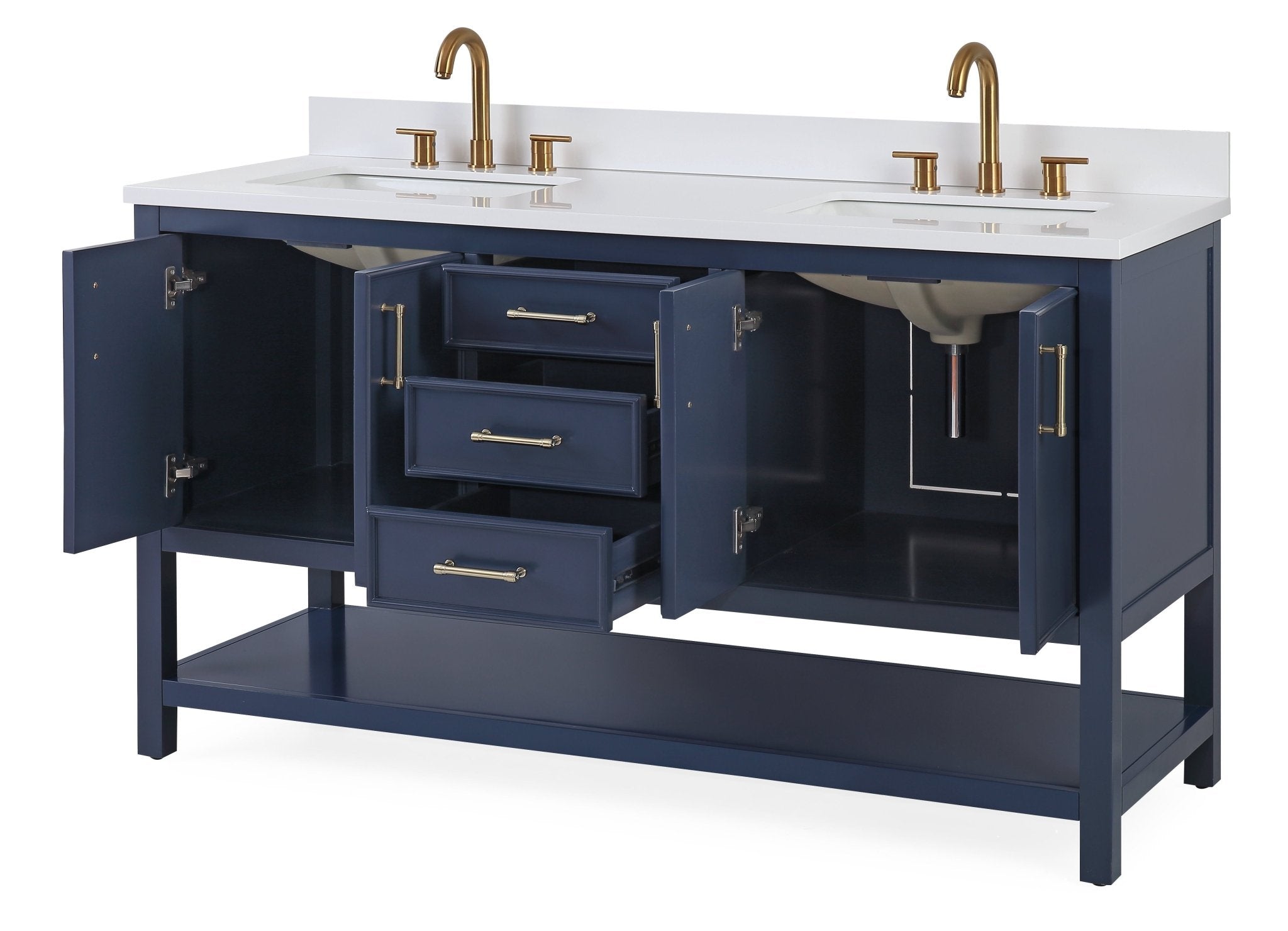 60 Inch Tennant Brand Navy Blue Color Felton Finish Double Sink Bathro