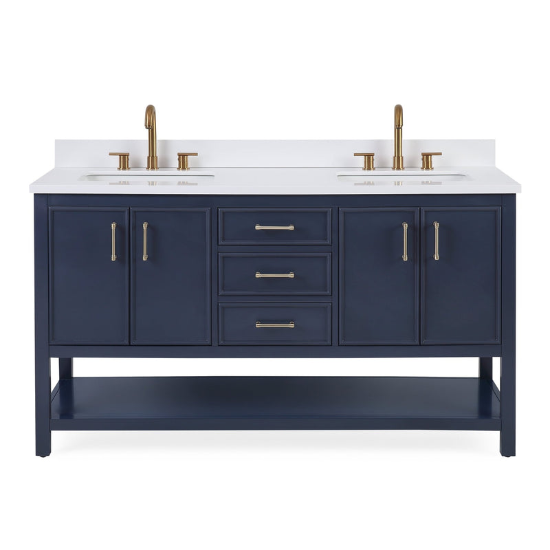 60 Inch Tennant Brand Navy Blue Color Felton Finish Double Sink Bathroom Vanity